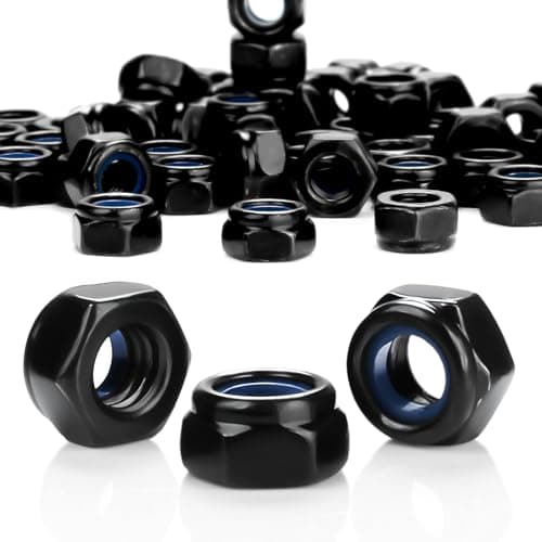 Image of 55 Pcs M6 Nylock Nuts Black DIN985 Self Locking Nuts Carbon Steel Hex Nuts with Nylon Inserts for Washers Bolts & Screws Industrial Construction Fasteners