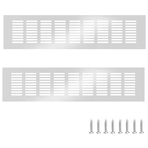 Image of GZGXKJ 2 Pcs Silver 80mm x 400mm Aluminum Alloy Kitchen Air Vent Grille Cover Cupboard Vents Fridge Vent Louvred Wall Vents Grille with Screw (Silver or Black)