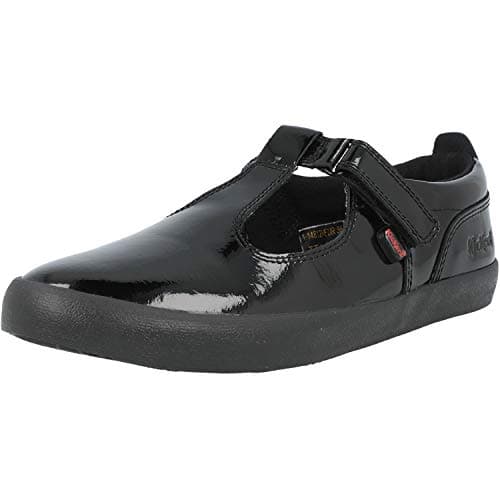Image of Kickers Kariko T-Bar Girls School Shoes Black Patent 3 UK