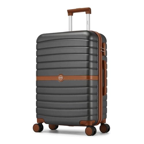 Image of Kono Medium Suitcase 24 inch Lightweight ABS + PC Hard Shell Trolley Case Travel Check in Luggage with 3 Digit Combination Lock Spinner Wheels (Grey/Brown)