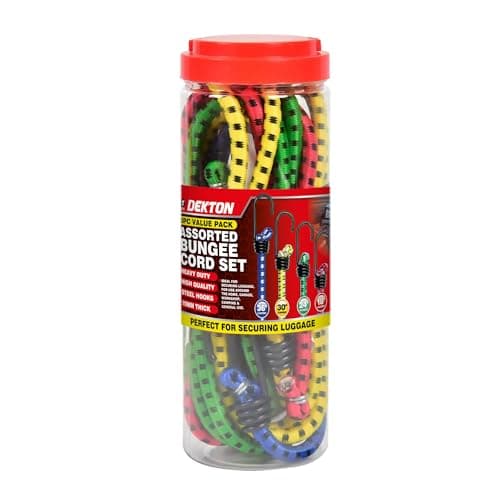 Image of Dekton 8PC Assorted Heavy Duty Bungee Cord Set | Ideal for Securing Luggage, Home, Garage, Workshop & Camping | Heavy Duty Zinc Plated Steel Hooks | Versatile for General Use | Durable Construction