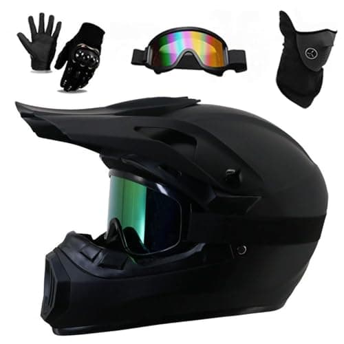 Image of Youth Adult Electric Dirt Bike Full Face Motorbike Helmet Set for Boys Girls Quad Bikes BMX MTB ATV Offroad Helmet with Goggles Gloves Mask DOT Approved(226 monochrome,M(56-57CM))