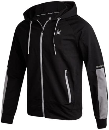 Image of Spyder Mens Zip up Hoodie - Athletic Tech Double Knit Full Zip Gym & Workout Hoodies for Men with Side Pockets, Black, M