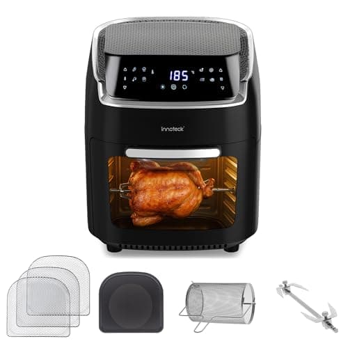 Image of Innoteck 12L Digital Air Fryer Oven with Rotisserie 1800W Large Air Fryer with Touch Panel & 8 Cooking Presets, Shelves, Basket, Racks & Drip Tray Black & Silver Finish