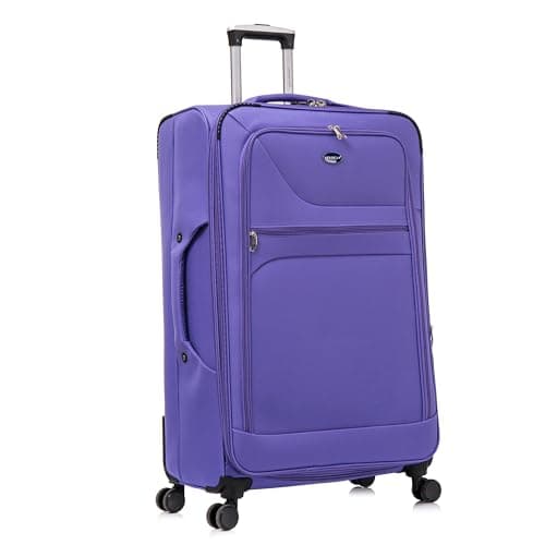 Image of Aerostar Extra Large 32” Lightweight Softshell Expandable Suitcase, Integrated Combination Lock, 4 Wheels Check in Luggage for 30kg (Purple, 162 litres)