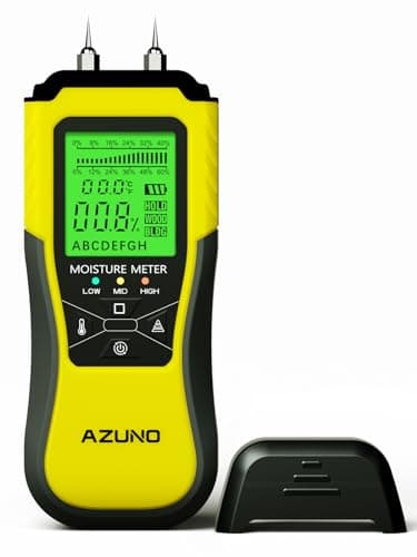 Image of AZUNO Wood Moisture Meter, Pin-Type Damp Meter with 8 Modes, Digital Water Leak Tester with Backlit LCD Display Three Colored Indicators for Wood Wall Dampness Inspection
