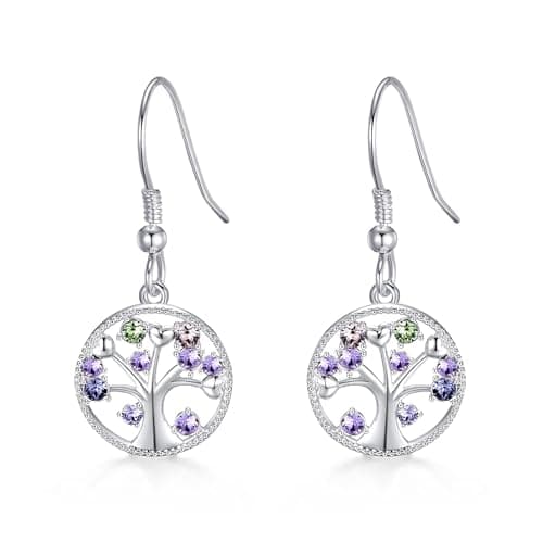 Image of Philip Jones Silver Plated Chakra Tree of Life Drop Earrings Created with Crystals from Zircondia®