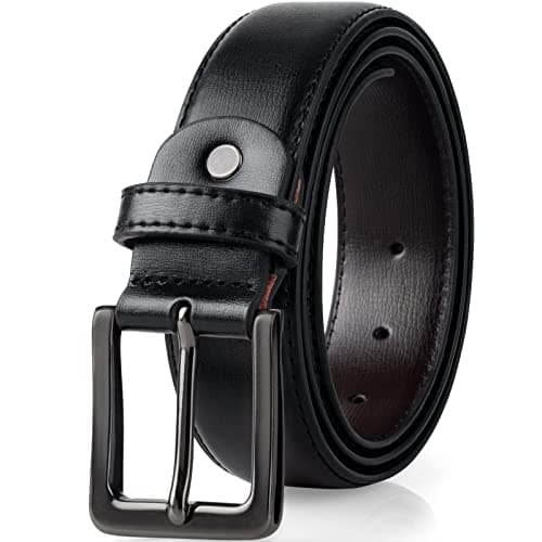 Image of maikun Black Leather Belt for Men, Mens Belt for Jeans and Dresses, Black Buckle Length41inch