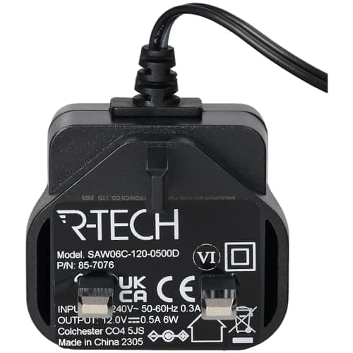 Image of R-TECH 857076 AC/DC Adapter 12vdc 500mA UK Plug Top