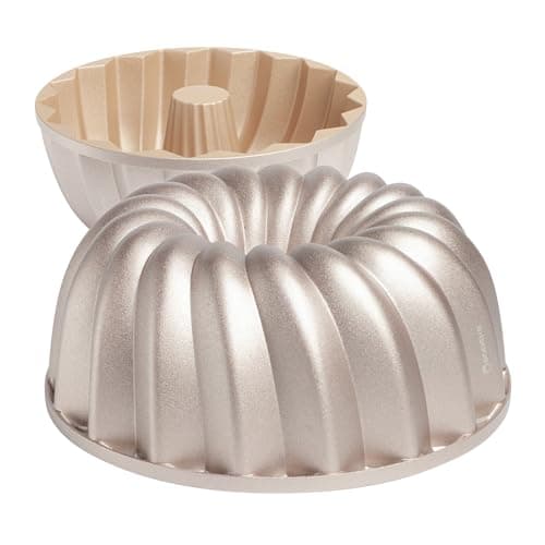 Image of Erreke Cake Tin, Fluted Cake Tin, Ring Cake Mould, Cook Evenly, Double Non Stick Layer, Highly Durable Cast Aluminium, Rose Gold, 24cm Diameter, 2.5 Liter Capacity, Cake Mould, Classic