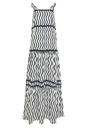 Image of Long Tall Sally - LTS Tall Ivory White & Blue Swirl Maxi Dress - Women's