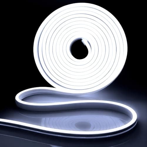 Image of iNextStation 12V LED Strip Lights, 5M White 6000K Super Bright Neon Rope Lights, Outdoor Waterproof Cuttable Dimmable Silicone Light for Wedding Bedroom TV Mirror Kitchen Unde Cabinet Decor (No Plug)