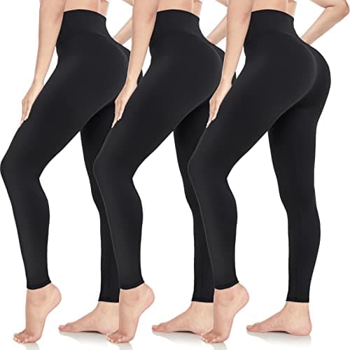 Image of ACTINPUT Black Leggings for Women Soft High Waisted Tummy Control Leggings Sports Workout Gym Running Yoga Pants(Black*3,L-XL)