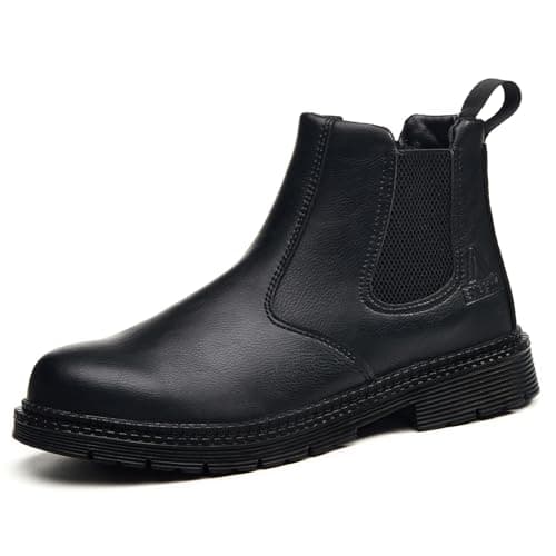 Image of Stillithou Dealer Steel Toe Cap Boots, Lightweight Slip On Safety Boots for Men Women Construction Outdoor Gardening, Black
