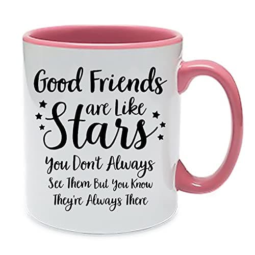 Image of Giftme Good Friends are Like Stars, Funny Birthday Present for Best Friend, Christmas idea for Roommate, BFF, Bestie, Sister, Coffee, Tea Mug 11oz Inside Coloured Ceramic Mug. (Pink)