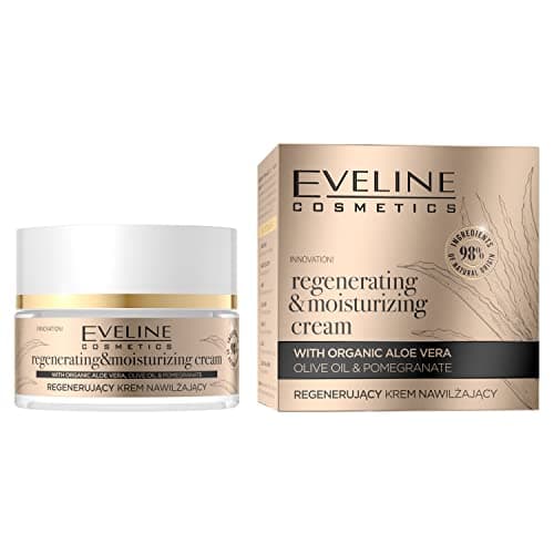 Image of Eveline Cosmetics Organic Gold Regenerating Moisturizing Cream with Organic Aloe Vera, Olive Oil & Hyaluronic Acid - Anti-Aging Vegan Skincare for Soft, Smooth & Radiant Skin - 50ml