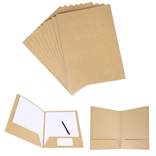 Image of 10Pcs A4 Kraft File Folders Foolscap Square Cut Folders Office Double Inserts Presentation Document Folder Reports Project Folders Portfolio Paperwork Organiser with Cards Slot for Office School