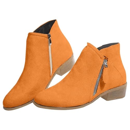 Image of SAUTRV Side Zipper Boots for Women Ankle Boots Short Boots Single Shoes for Ladies Casual Shoes Short Flat Boots for Women (Red, 5)