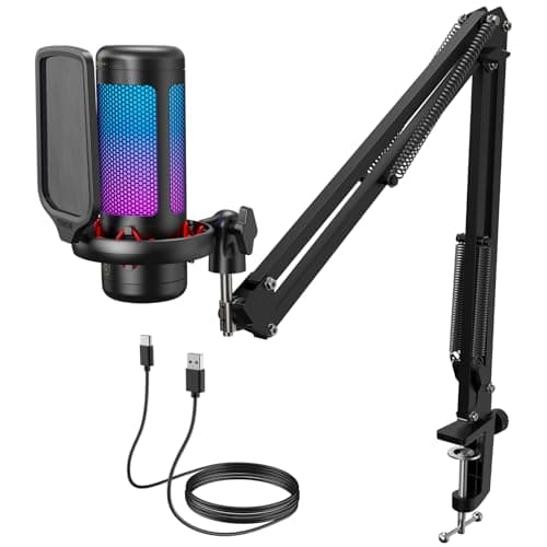 Image of TONOR Gaming USB Microphone with Adjustable RGB Modes & Brightness, Condenser PC Mic with Boom Arm for Streaming Podcast Recording Studio Singing Youtube Compatiple with Computer/Laptop/Mac/PS4 TC310+