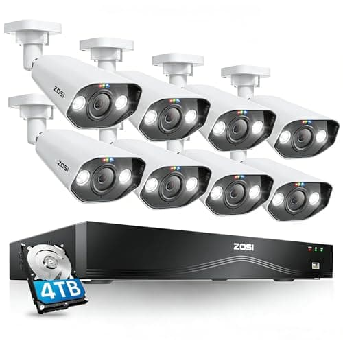Image of ZOSI 4K PoE CCTV Camera Systems, 16 Port 32CH Expandable 8MP Dual-Disk Backup NVR with 4TB HDD, 8pcs Outdoor PoE IP Security Cameras, Color Night Vision, Face/Person/Vehicle Detection, 2 Way Audio