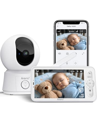 Image of ARENTI 1080P Wi-Fi Baby Monitor with Camera and App,Night Vision,Split Screen,3350mAh Battery,Pan Tilt,Auto Tracking,300m Long Range,Temperature Sensor,Cry&Motion Detection,2 Way Audio
