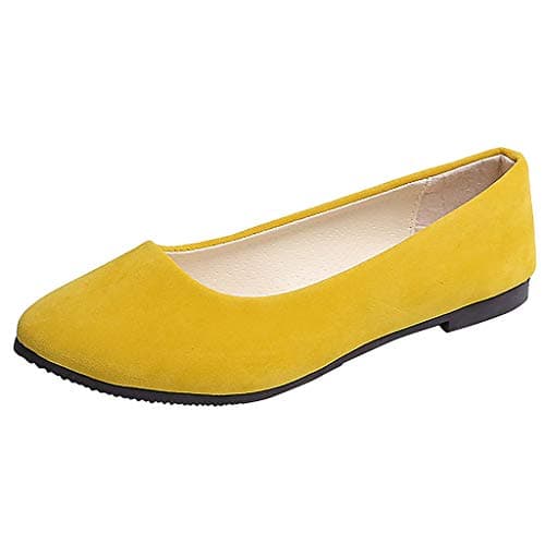Image of Women's Suede Ballet Pumps, Comfortable Slip On Ballerina Flats for Office Work, Lightweight Round Toe Dolly Shoes, Ladies Soft Walking Footwear, Smart Casual Shoes Yellow