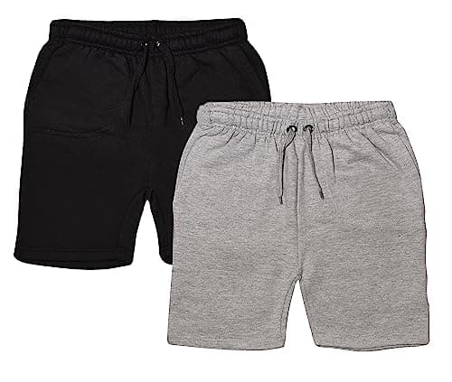 Image of GW CLASSY OUTFIT 2 Pack Boys Fleece Shorts Kids Summer Boys Running Shorts with Pockets 5-13 Years (Plain Black/H-Grey, 9-10 Years)