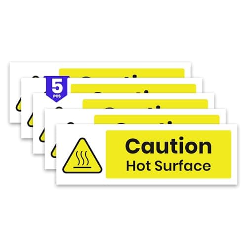 Image of Stcky 5x Caution Hot Surface Stickers - 150 x 50 mm Self Adhesive, Durable, & Weather Proof Hot Surface Warning Sign - ISO 7010 W017 Compliant