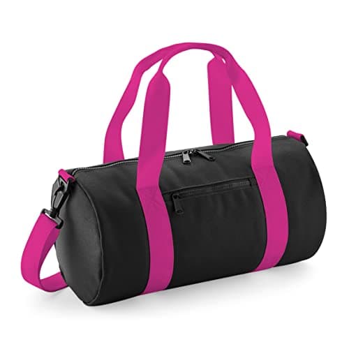 Image of BagBase BG140s Mini Barrel Bag - Black/Fuschia