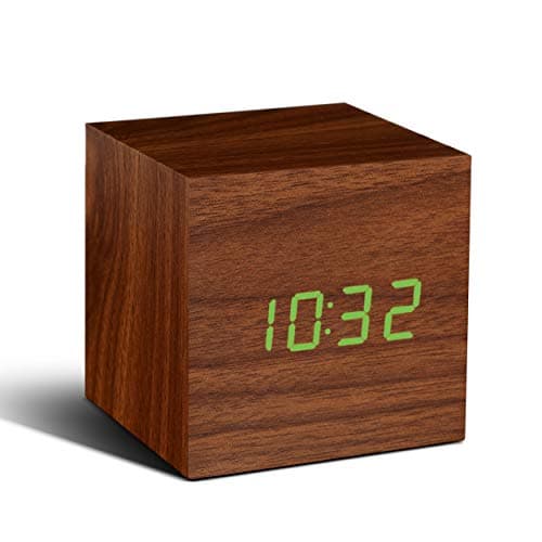 Image of Gingko Cube Walnut Click Clock with Green LED, Brown