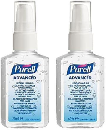 Image of PURELL ADVANCED HAND SANITISER GEL 60mL, Portable Pump Bottle. Hand Sanitizer Gel kill 99.99% of most common germs. 70% alcohol formulation with moisturisers (Pack of 2)