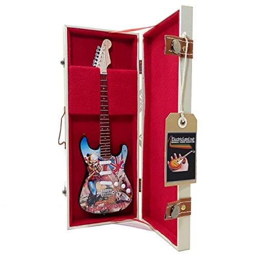 Image of Mini Guitar IRON MAIDEN The Trooper Album Tribute Model + Hard Case Box Miniature 1:4 Scale Miniature Guitar + Storage Case Gadget Rock Memorabilia