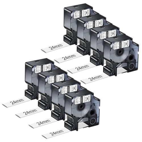 Image of NineLeaf 8 Pack Compatible with DYMO Rhino Industrial Heat Shrink Tube Label 1805443 A1805443 Black on White 24mm x 1.5m Self-Adhesive Label Tape for DYMO Rhino 6000 6500 Label Maker