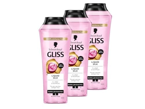 Image of Gliss Liquid Silk Shampoo (3 x 250 ml) Hair Shampoo with Ceramides & Silk, Shine Shampoo for Brittle and Dull Hair Smooths the Hair Surface