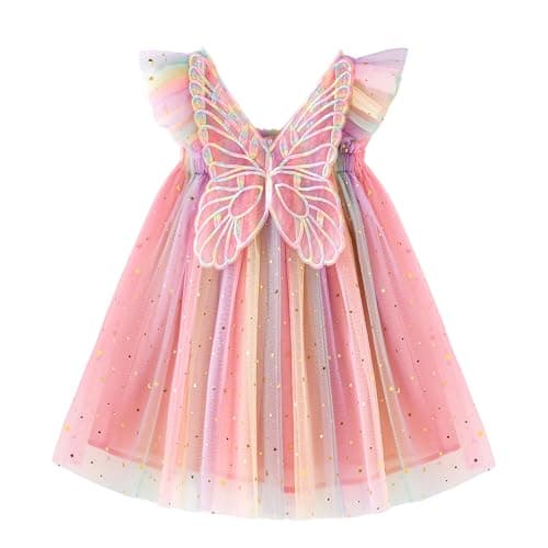 Image of Miipat Baby Girl Dress Tulle Butterfly Girls' Dresses Summer Toddler Sleeveless Princess Tutu Dress for Birthday Party Wedding 130 5-6 Years