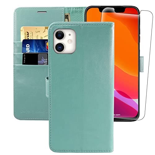 Image of MONASAY iPhone 12 mini Wallet Case,5.4-inch, [Glass Screen Protector Included] [RFID Blocking] Flip Folio Leather Cell Phone Cover with Credit Card Holder for iPhone 12 mini,Mint