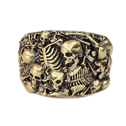 Image of LINSION High Details Brass Skulls Grave Ring Mens Punk Jewellery BR257 UK Size N½~Z4 (UK X½ (67.2mm))