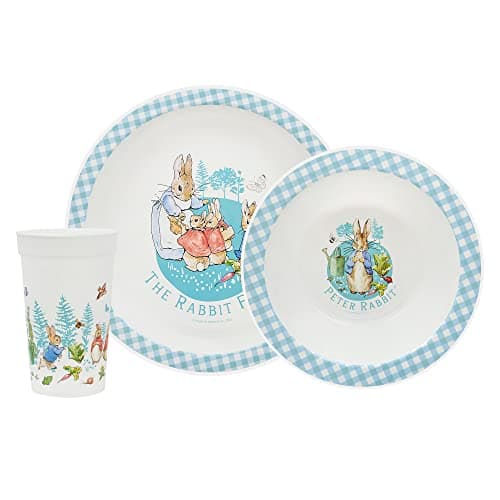 Image of Peter Rabbit Kids Tableware Set – 3 Piece Reusable PP Plate,Tumbler & Dinnerware Set for Mealtimes – for 24 Months & Up,Blue & White