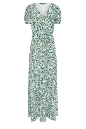 Image of Long Tall Sally - LTS Tall Floral Cotton Wrap Maxi Dress - Women's Green