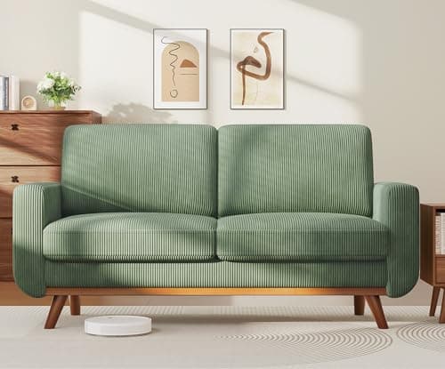 Image of Vesgantti 172cm Loveseat Sofa Green, Comfy Corduroy Couch with Spring Cushion, 2 Seater Sofa with Solid Wood, Sofa Couch with Deep Seat, Sofa for Bedroom, Loveseat for Living Room, Green Office Couch