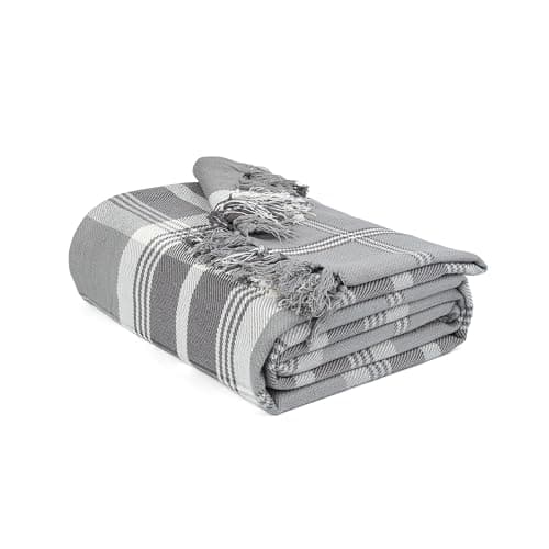 Image of EHC Highland Large Cotton Throw For Sofa, Double Bed or Armchair, 60" x 80" Grey