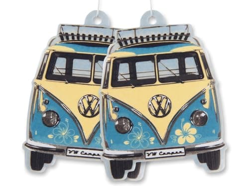Image of BRISA VW Collection - Volkswagen Air Freshener, Room Freshener, Deodorizer for Cars T1 Bus Campervan Motif (Piña Colada/Turquoise/Set of 2)