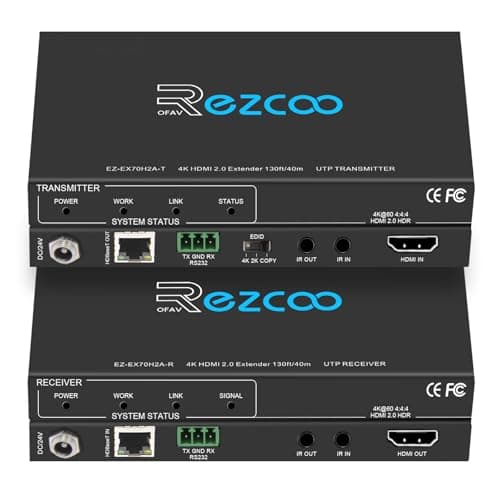 Image of ROFAVEZCO HDMI Extender Over Ethernet 4k 60HZ Uncompressed 18G/BPS Over Single Cat5/6 up to 40m(165ft), RS232+POE+IR+HDCP2.2, HDR CEC EDID Management.