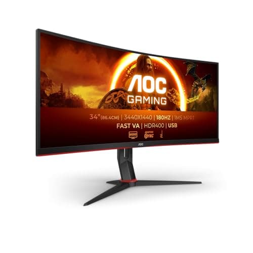 Image of AOC Gaming CU34G2XPD - 34" WQHD Curved Monitor, 180Hz, Fast VA, 1ms GTG, FreeSync Premium, HDR400, Height Adjustable Stand (3440 x 1440, HDMI, DisplayPort, USB Hub)