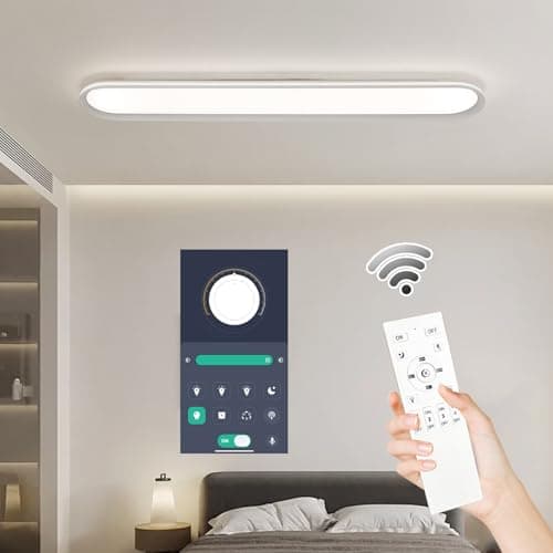 Image of 120CM Dimmable Metal LED Ceiling Light,Slim, Edge Lit - 4Ft 65W Full Spectrum Linear Ceiling Lamps,3000-6500K Modern Ultra Thin Low Profile Light Fixture for Kitchen, Home & Office Hallway (White)