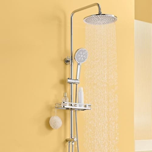 Image of Auralum Shower Riser Rail Kit with 10" Rainfall Shower Head, High Pressure 4-Mode Handheld & No-Drill Soap Dish, Shower Set Without Mixer, 68-108cm Adjustable Shower Rail for Bathrooms Chrome