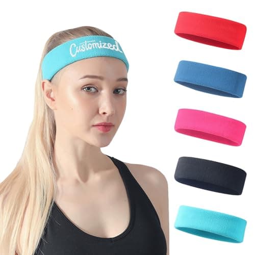 Image of Personalised Sweat Band Headband for Men Women,Custom Embroidery Sports Sweatband with Logo Text(Two Styles) (A)