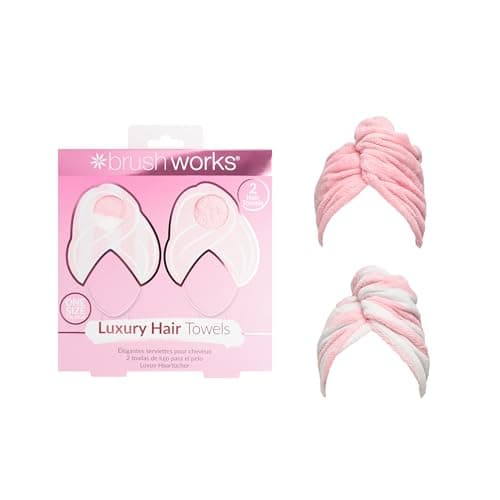 Image of Brushworks Luxury Hair Towels – 2 Pack of Ultra-Absorbent Microfibre Hair Wraps for Quick Drying & Frizz-Free Hair, Soft, Lightweight & Vegan Friendly, One Size