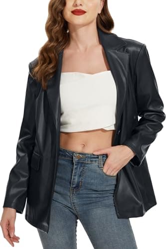 Image of Fahsyee Women's Faux Leather Blazer Jackets Women, Black Motorcycle Oversized Moto Biker Coat Vegan Pleather Fashion Size XXL