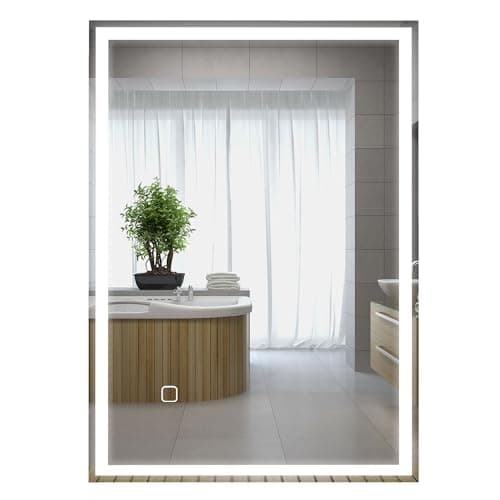 Image of HOMCOM Bathroom Mirror with LED Lights, Illuminated Makeup Mirror with 3 Colours, Defogging Film and Memory Function, Hardwired, Horizontal or Vertical, 70 x 50 cm
